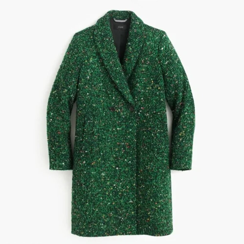 J. Crew Tweed Boucle Wool Straight Fit Daphne Topcoat jacket Green Small / 0